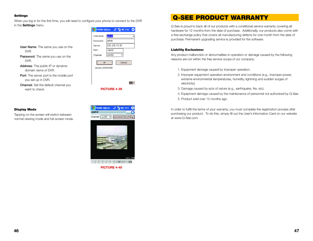 Q-See QS SERIES setup guide See Product Warranty, Display Mode, Liability Exclusions 