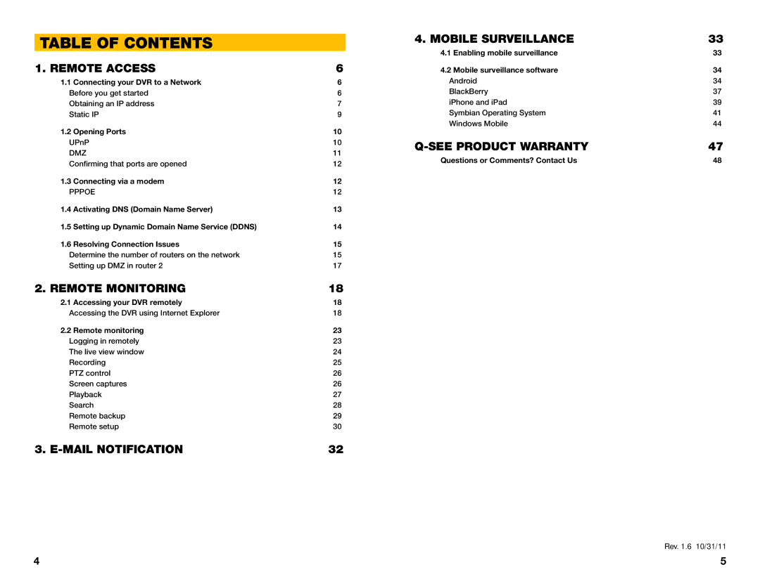 Q-See QS SERIES setup guide Table of Contents 