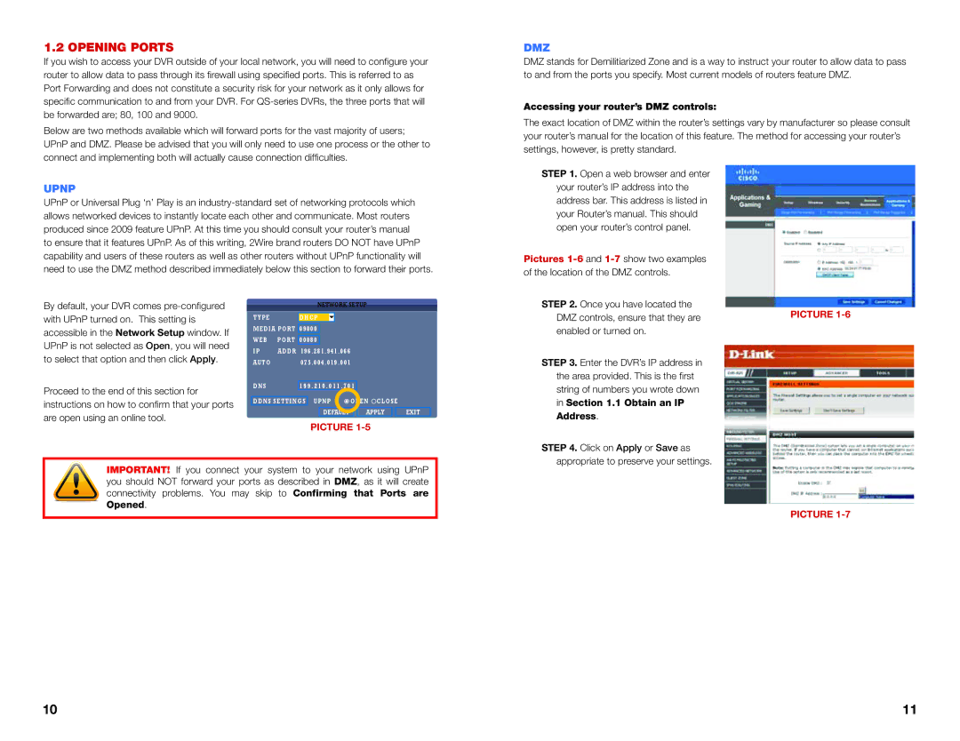 Q-See QS SERIES setup guide Opening Ports, Upnp, Dmz, Accessing your router’s DMZ controls, Address 