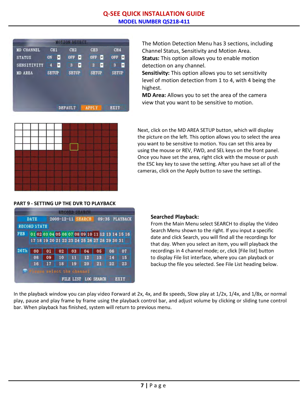 Q-See QS218-411 manual Searched Playback 