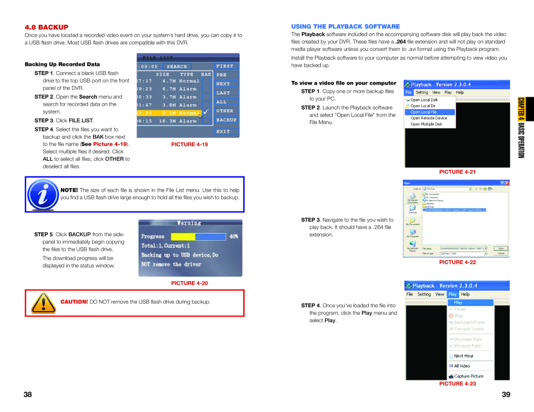 Q-See QS4474 user manual Backup, Using the Playback Software 