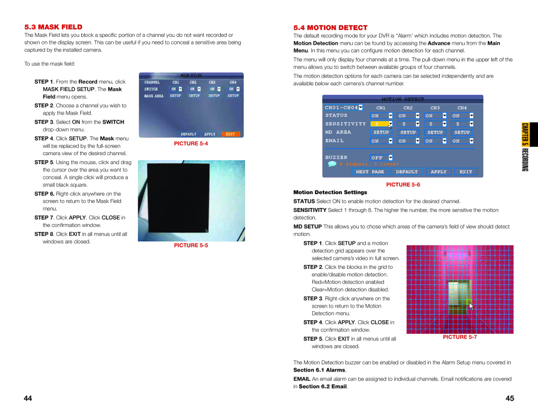 Q-See QS4474 user manual Mask Field, Motion Detection Settings 