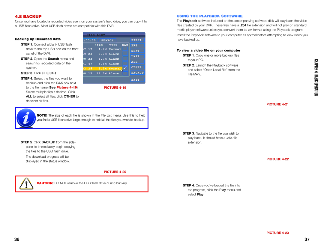 Q-See QS434, QS464, QS206, QS408 user manual Backup, Using the Playback Software 