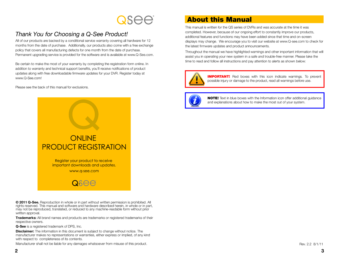 Q-See QS408, QS464, QS206, QS434 user manual About this Manual 