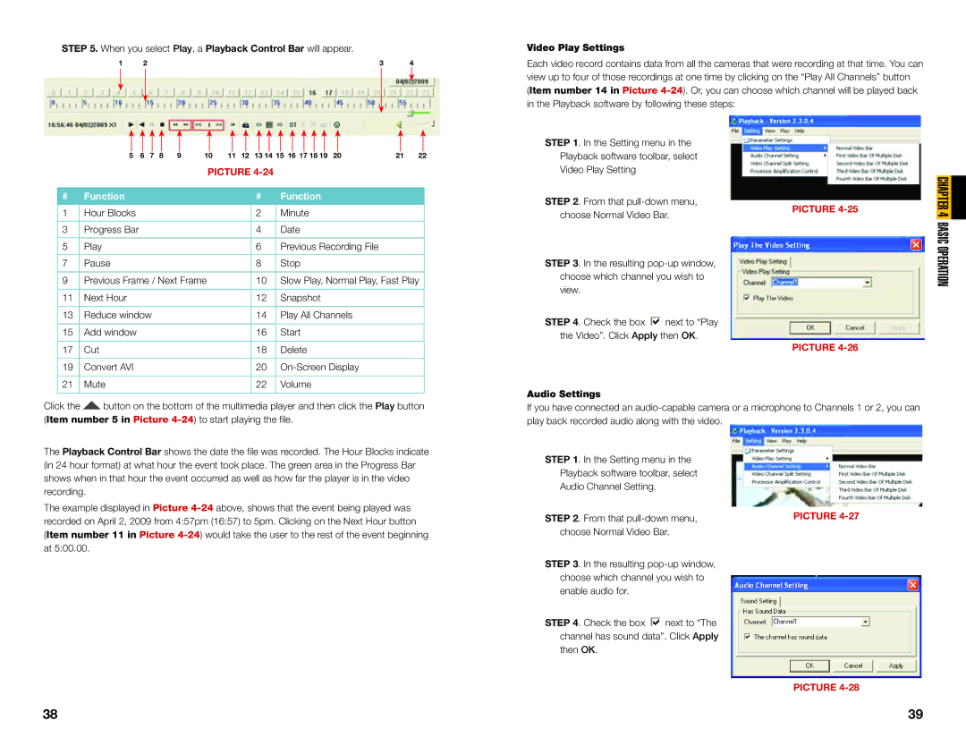 Q-See QS464, QS206, QS408, QS434 user manual Video Play Settings, Audio Settings 