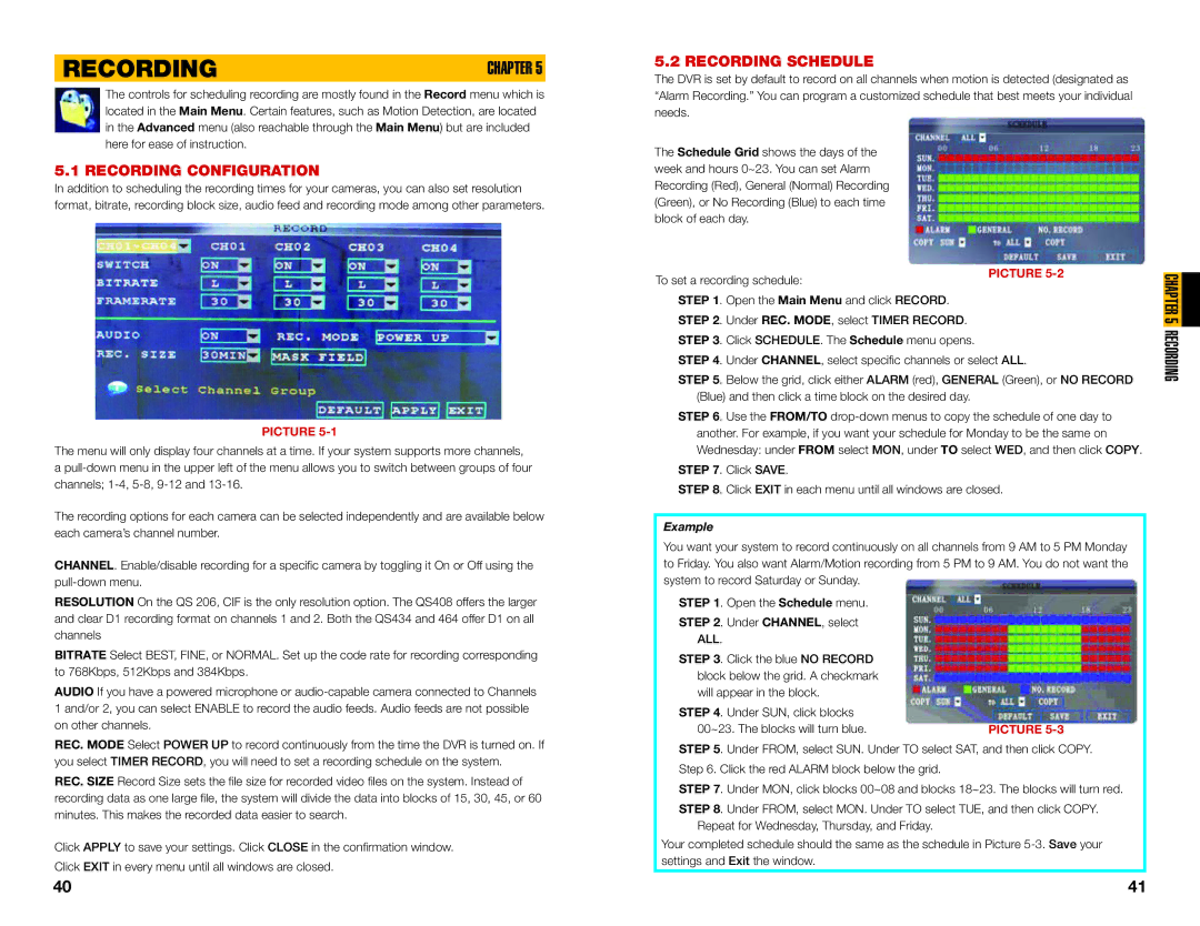 Q-See QS206, QS464, QS408, QS434 user manual Recording Configuration, Recording Schedule, All 