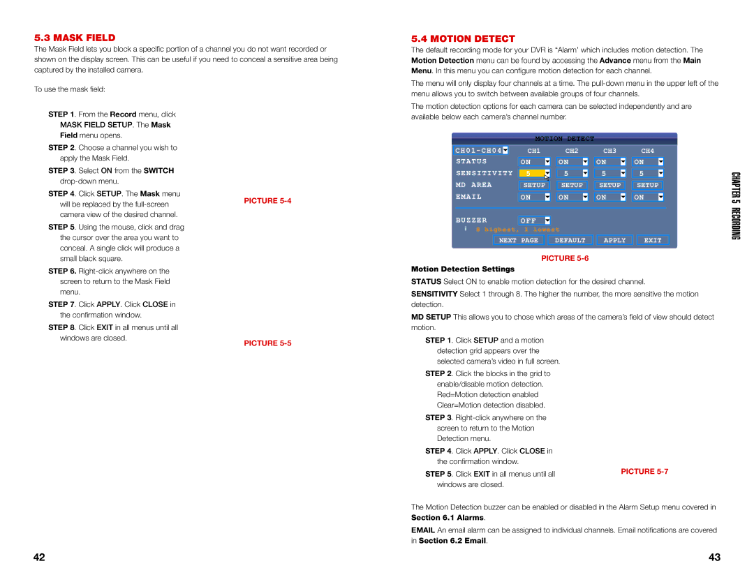 Q-See QS408, QS464, QS206, QS434 user manual Mask Field, Motion Detection Settings 