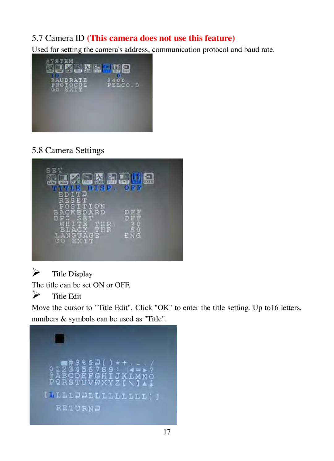 Q-See QSC13212D operation manual Camera ID This camera does not use this feature, Camera Settings 