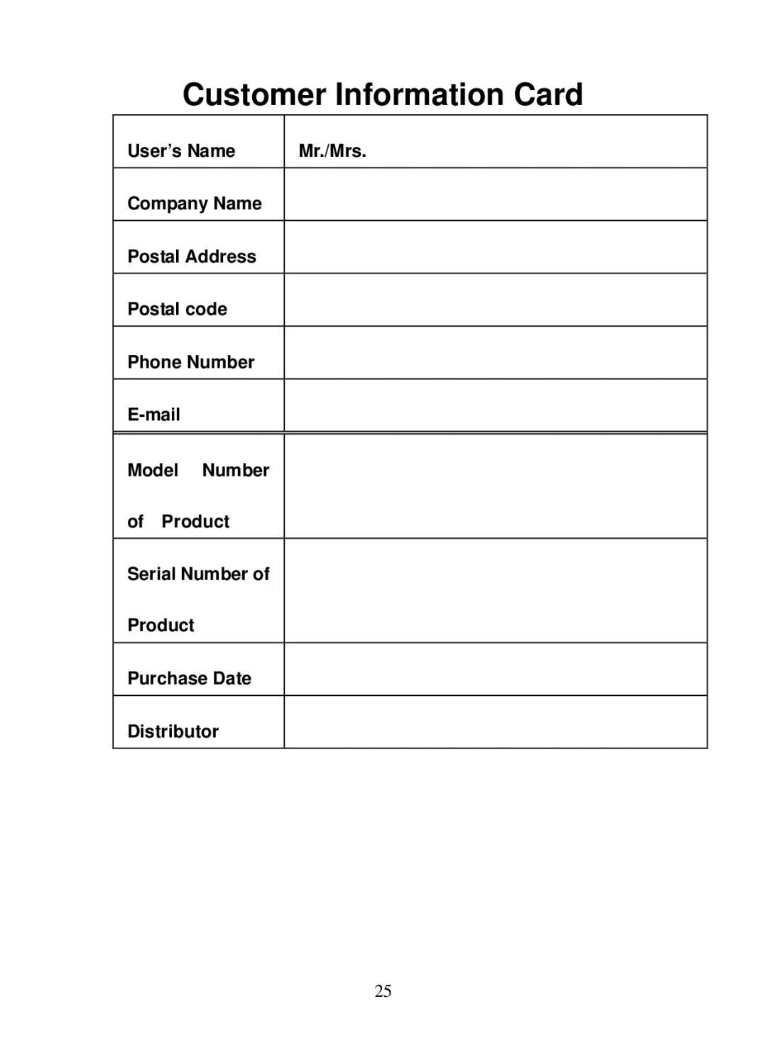 Q-See QSC13212D operation manual Customer Information Card 