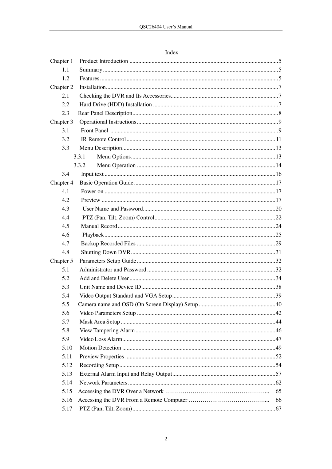 Q-See QSC26404 user manual Index Chapter 