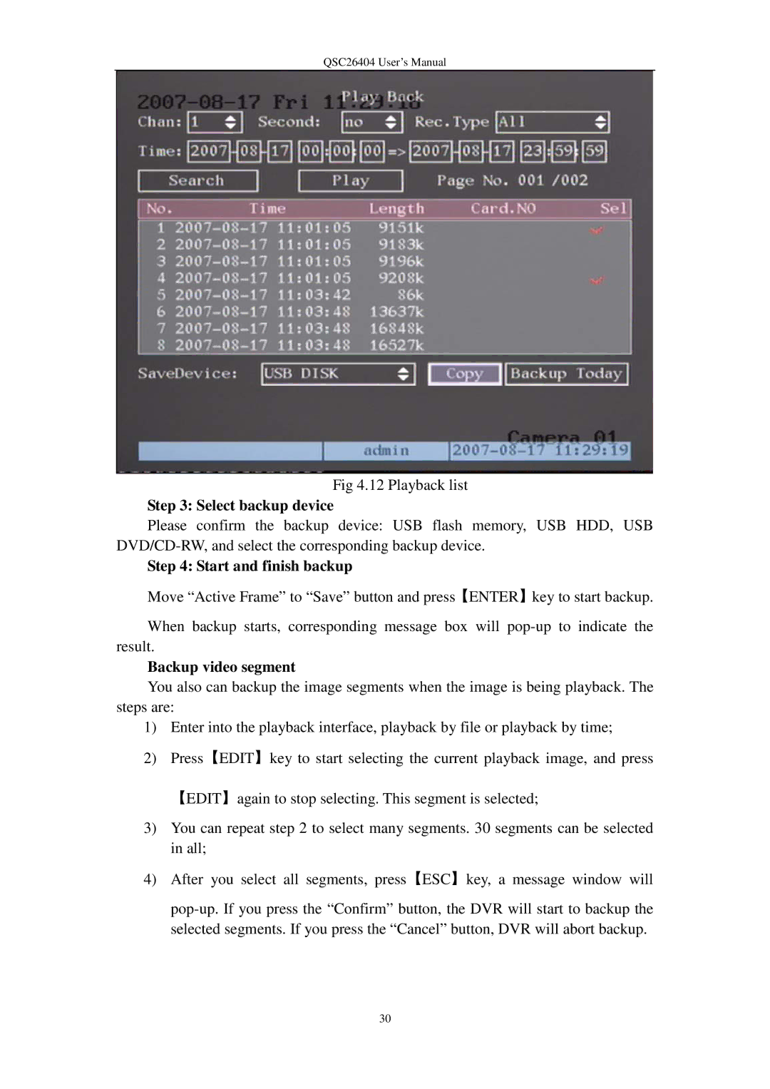 Q-See QSC26404 user manual Select backup device 