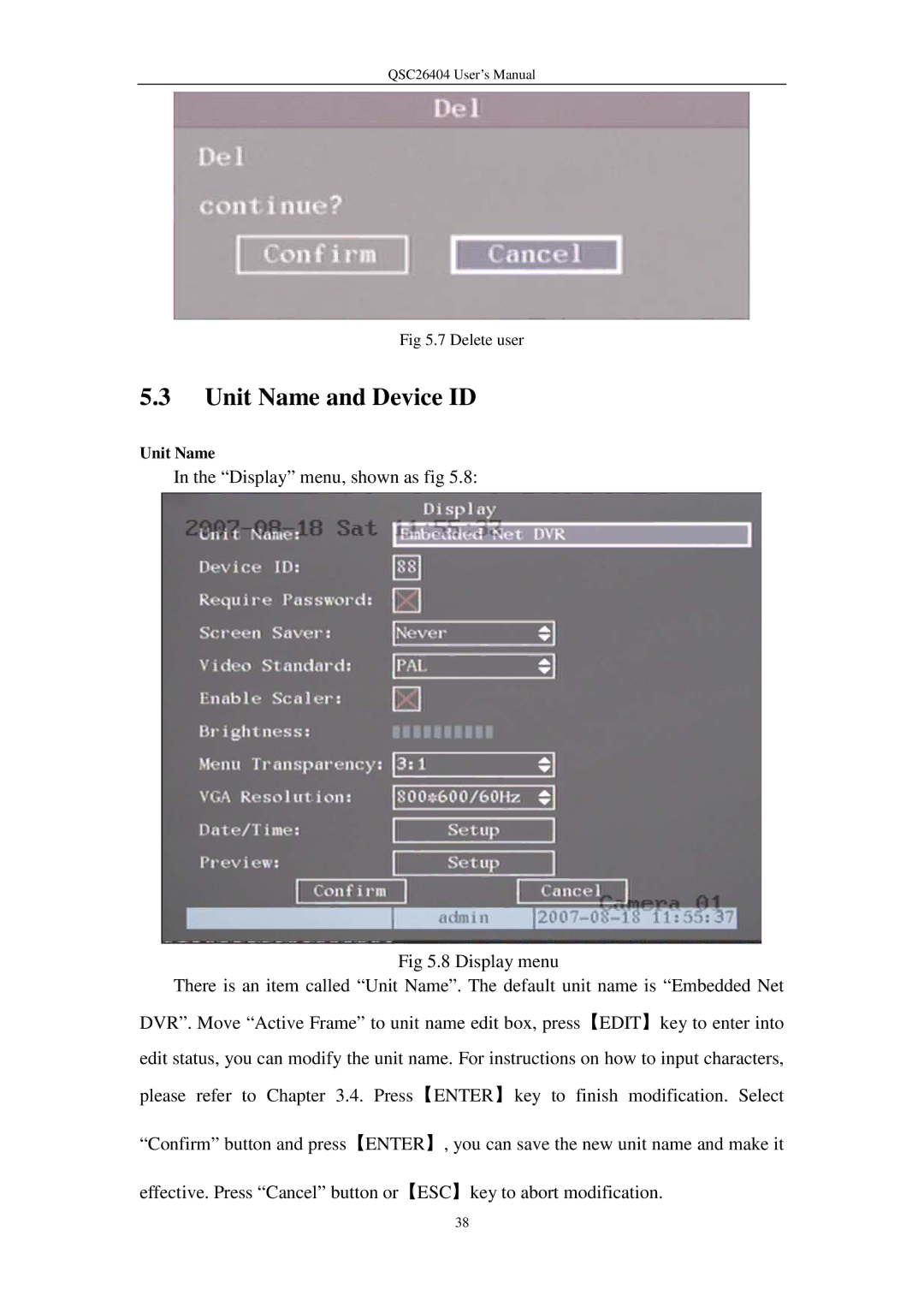 Q-See QSC26404 user manual Unit Name and Device ID 