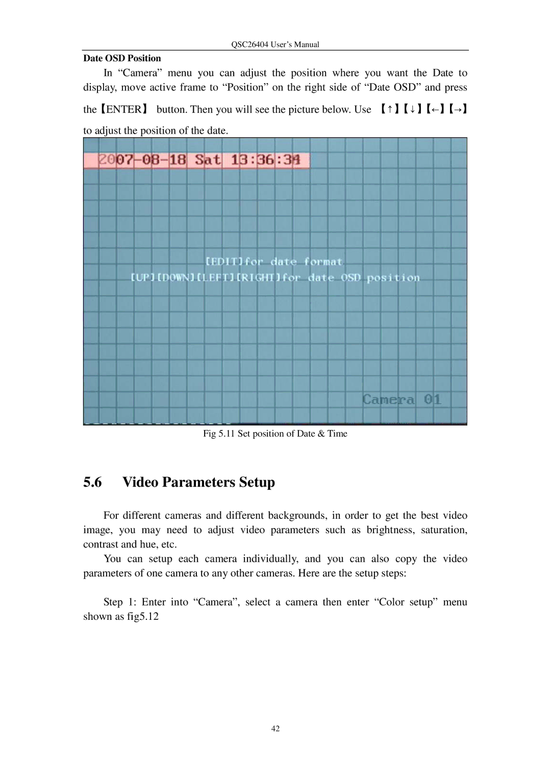 Q-See QSC26404 user manual Video Parameters Setup, Date OSD Position 