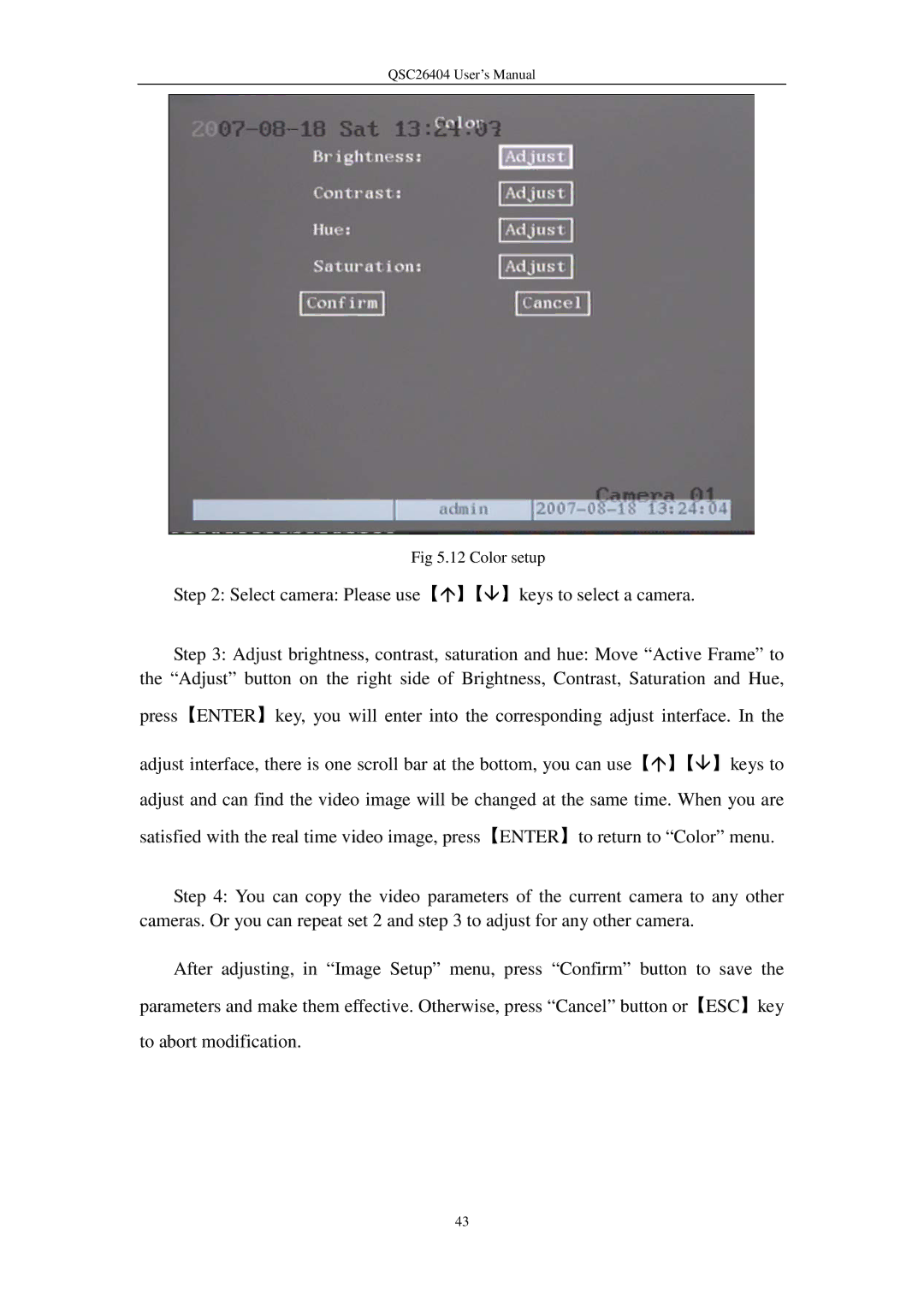 Q-See QSC26404 user manual Color setup 