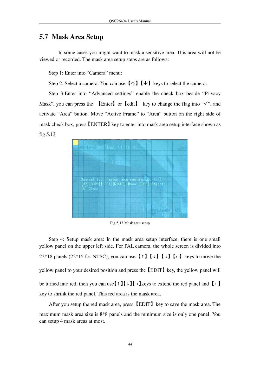 Q-See QSC26404 user manual Mask Area Setup 