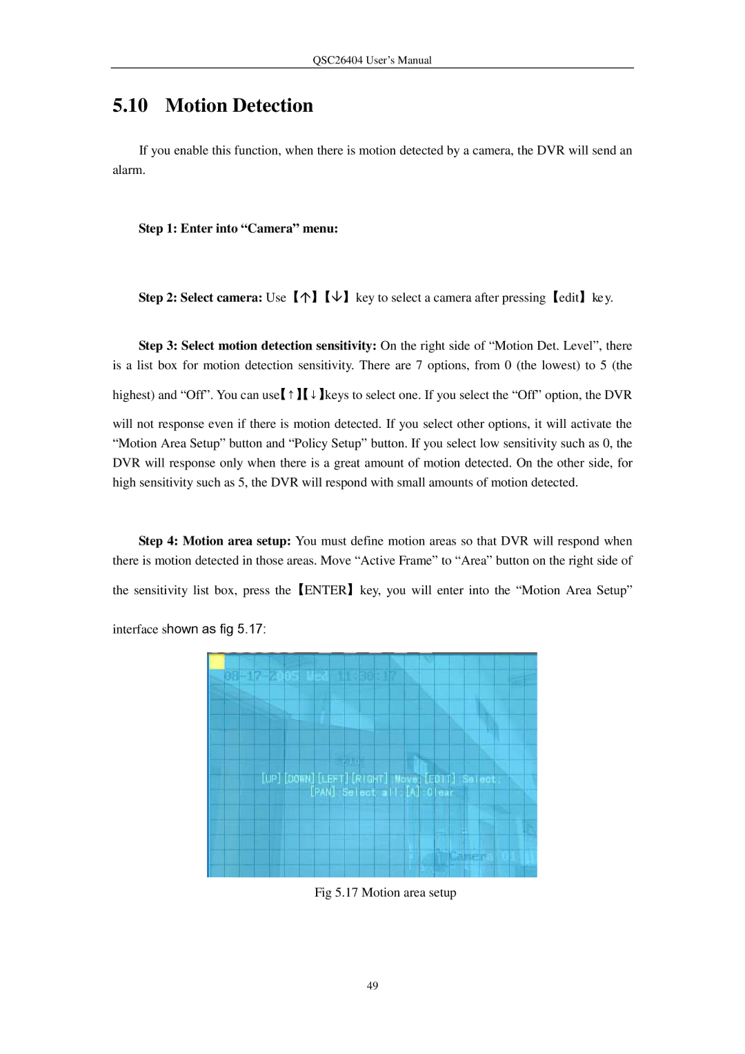 Q-See QSC26404 user manual Motion Detection, Interface shown as fig 