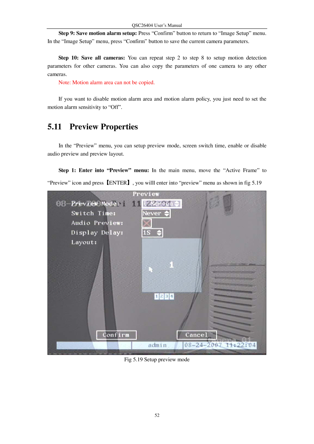 Q-See QSC26404 user manual Preview Properties 