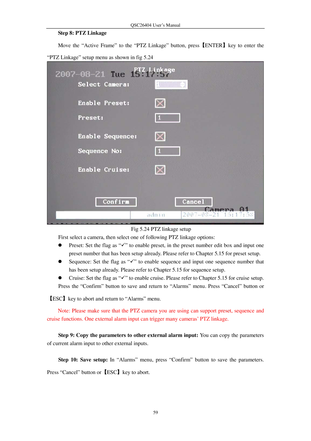 Q-See QSC26404 user manual PTZ Linkage 