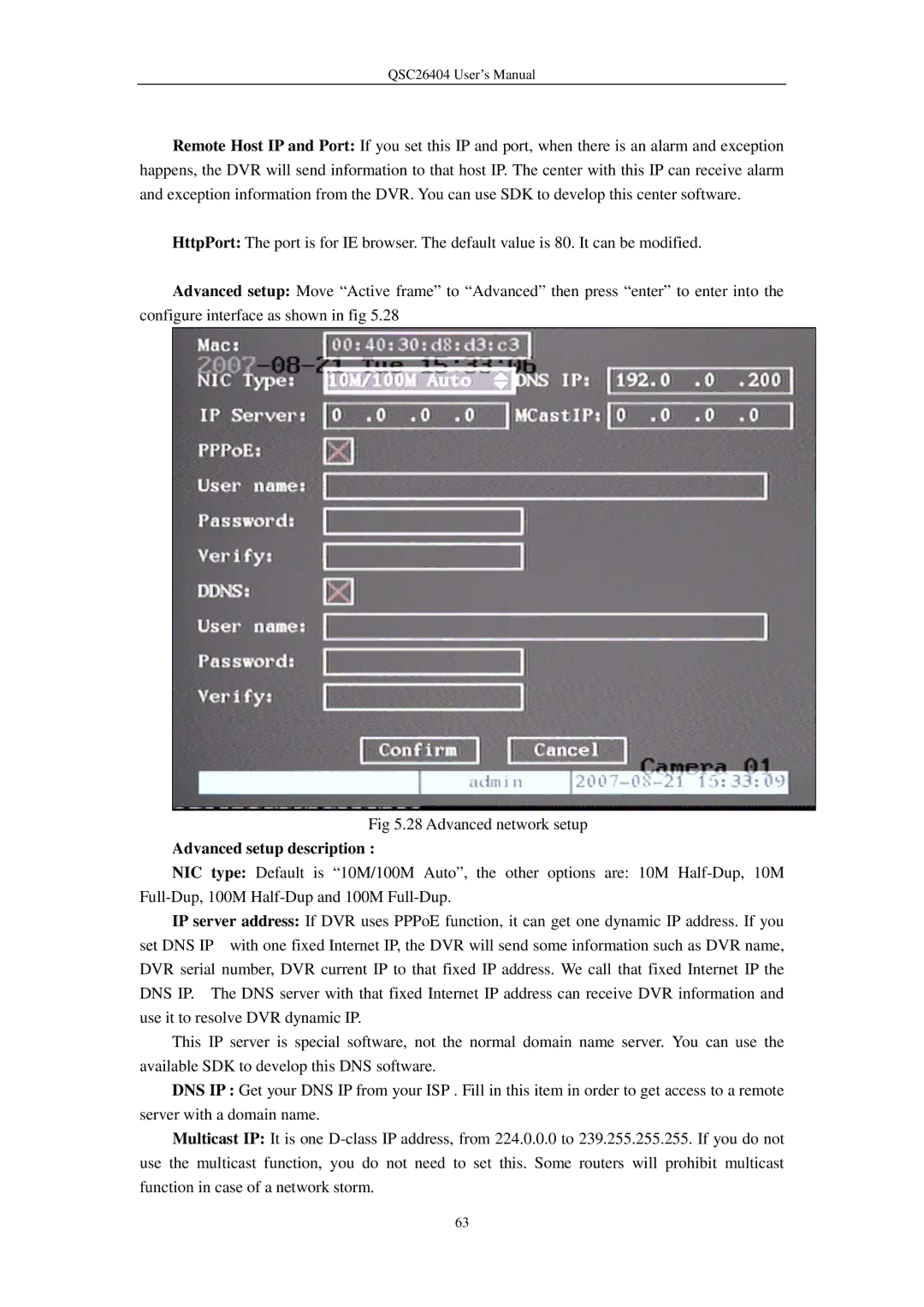 Q-See QSC26404 user manual Advanced setup description 