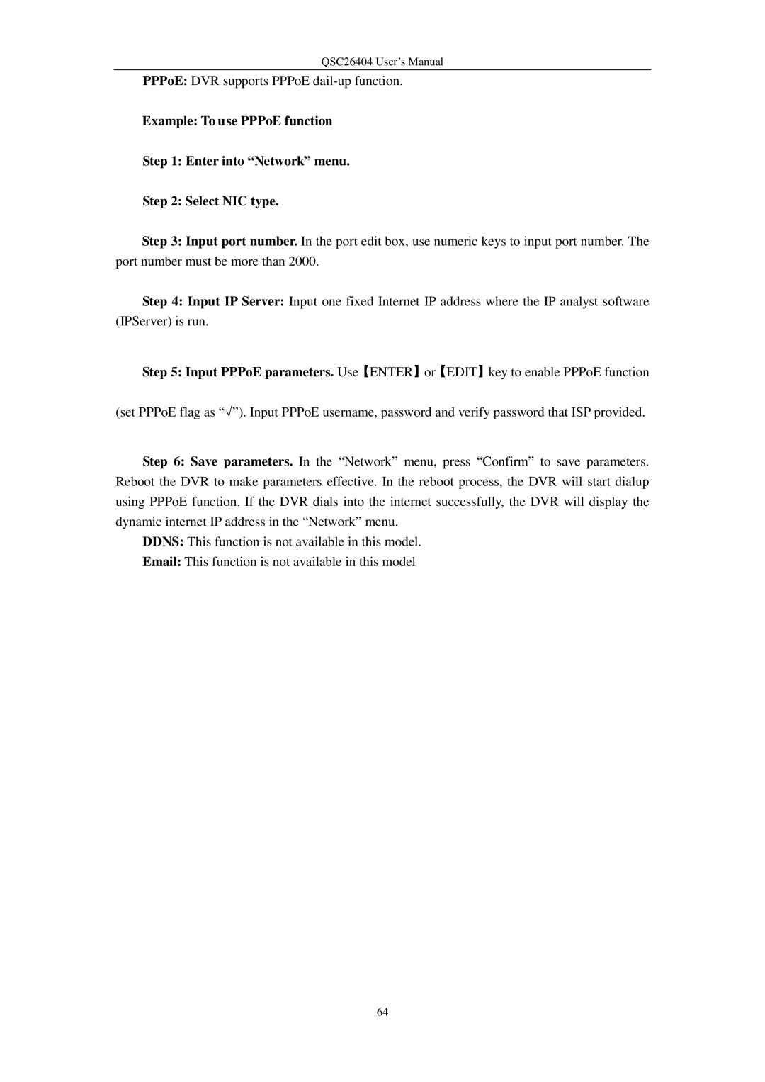 Q-See QSC26404 user manual PPPoE DVR supports PPPoE dail-up function 