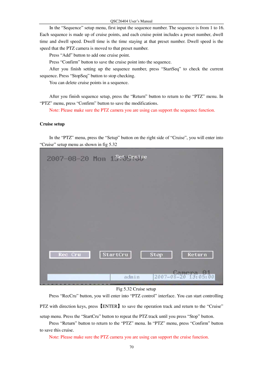 Q-See QSC26404 user manual Cruise setup 