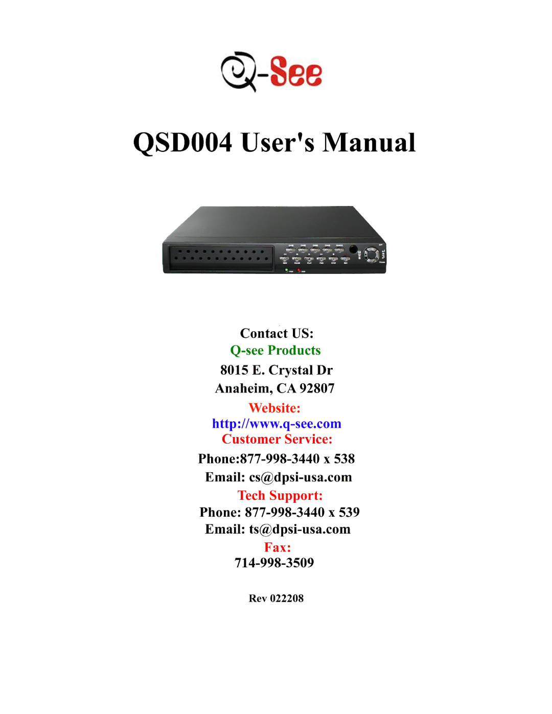 Q-See QSD004 manual 