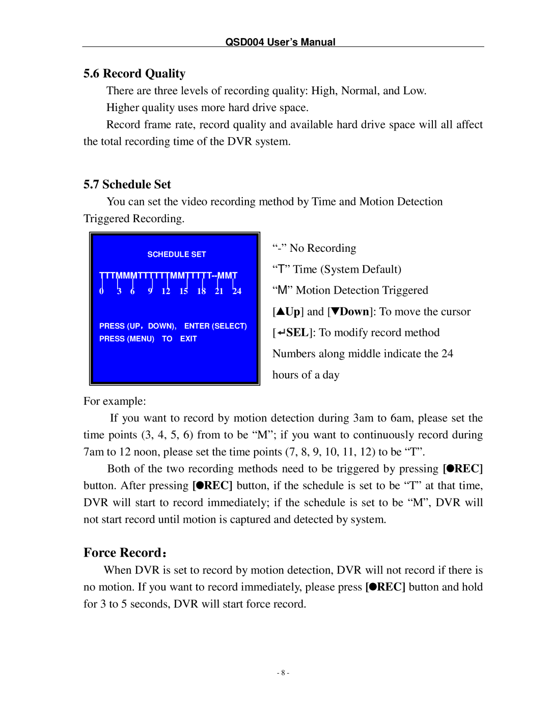 Q-See QSD004 manual Record Quality, Schedule Set 