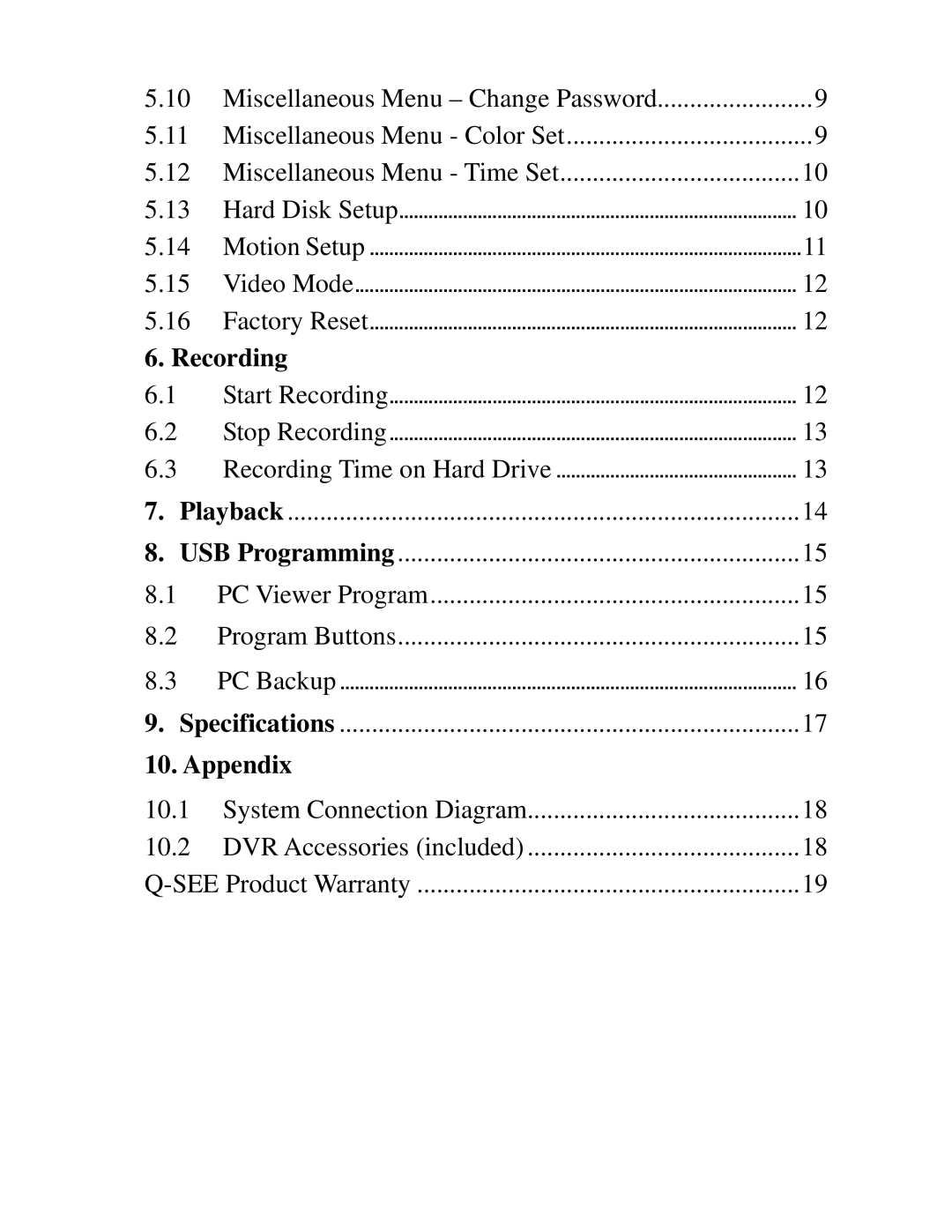 Q-See QSD004 manual Recording, Appendix 