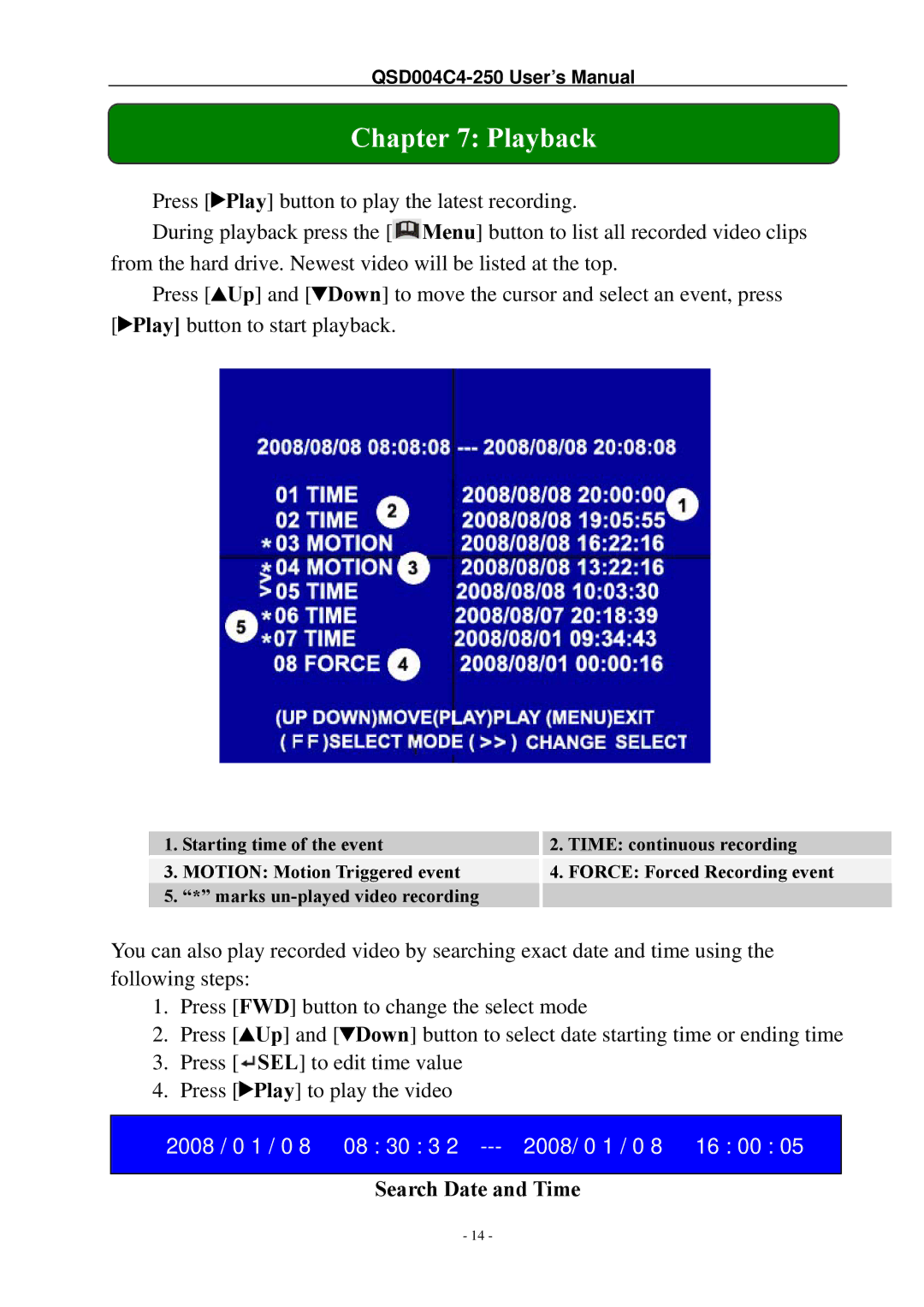 Q-See QSD004C4-250 manual Playback 