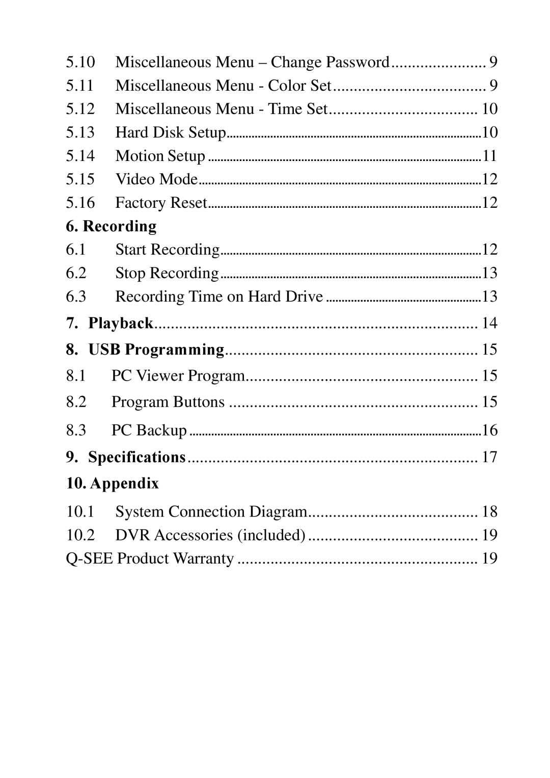 Q-See QSD004C4-250 manual Recording, Appendix 