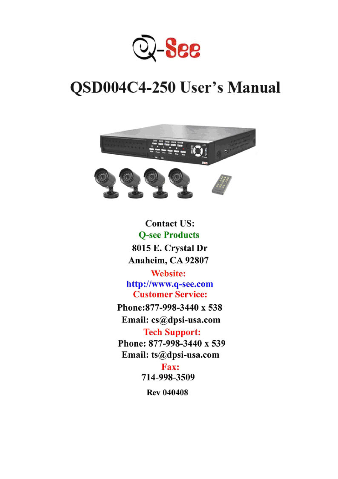 Q-See QSD004C4-250 manual 