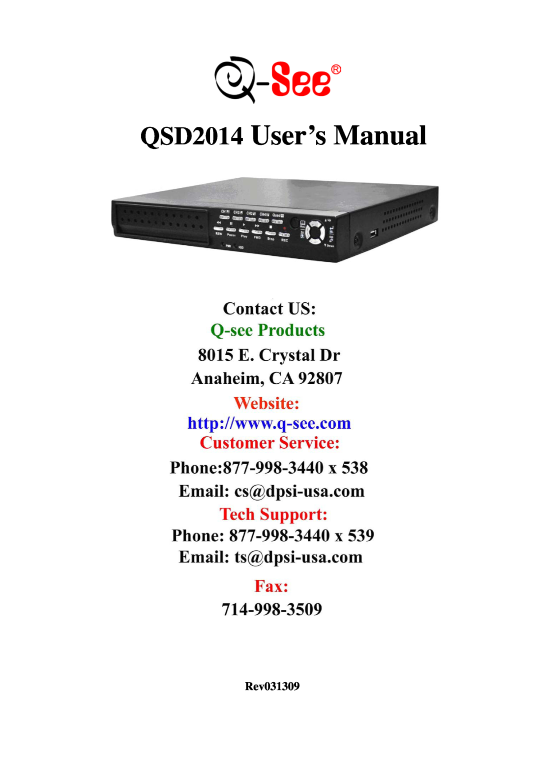 Q-See user manual QSD2014 User’s Manual, Rev031309 