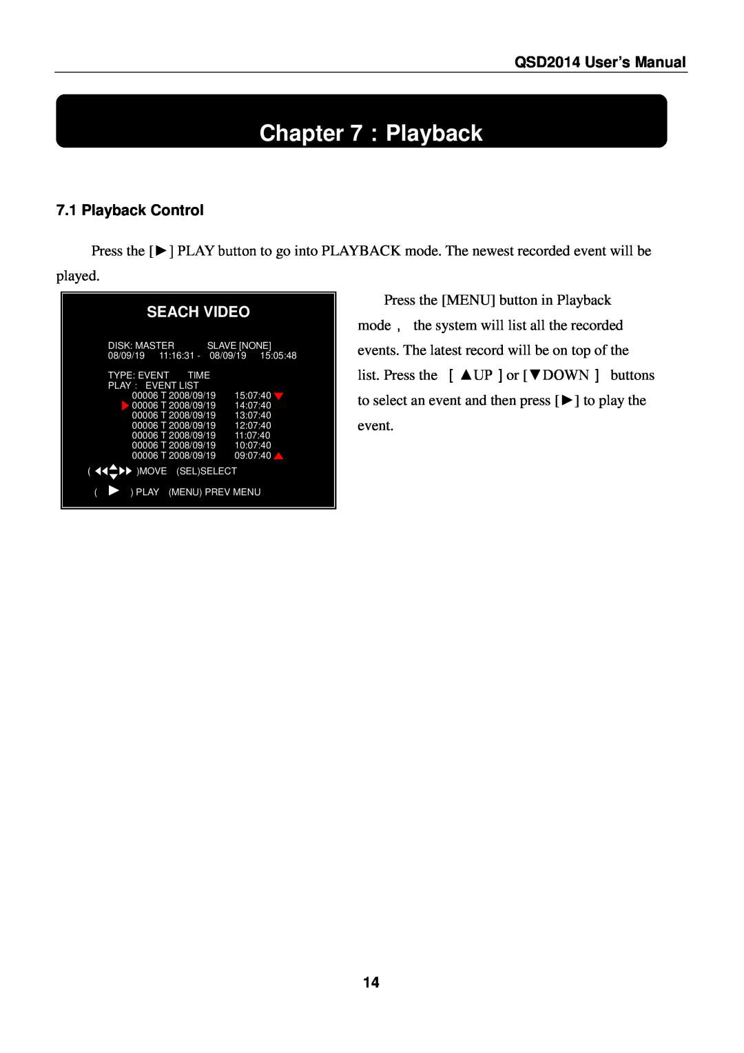 Q-See user manual ：Playback, Playback Control, Seach Video, QSD2014 User’s Manual 