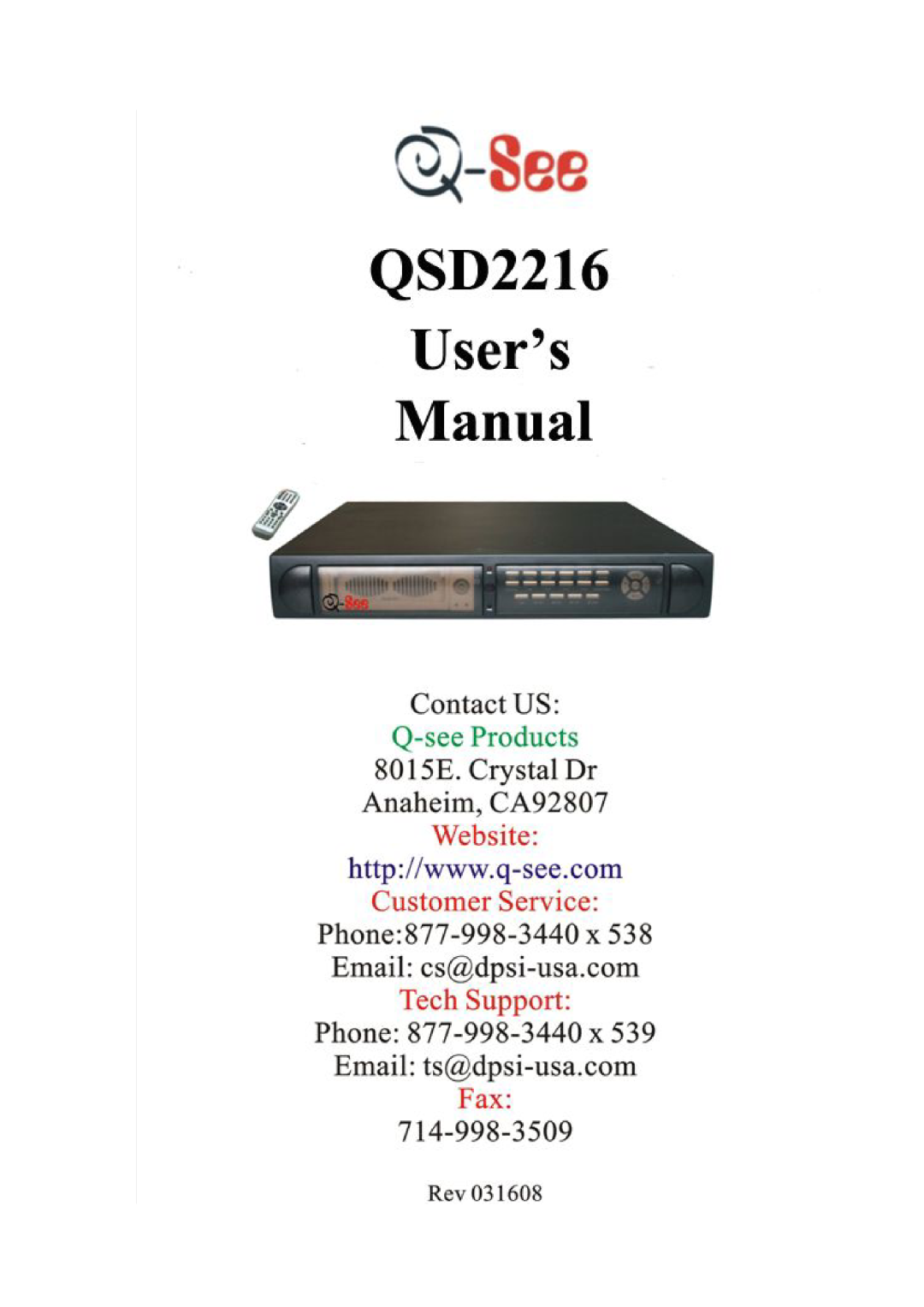 Q-See QSD2216 manual 