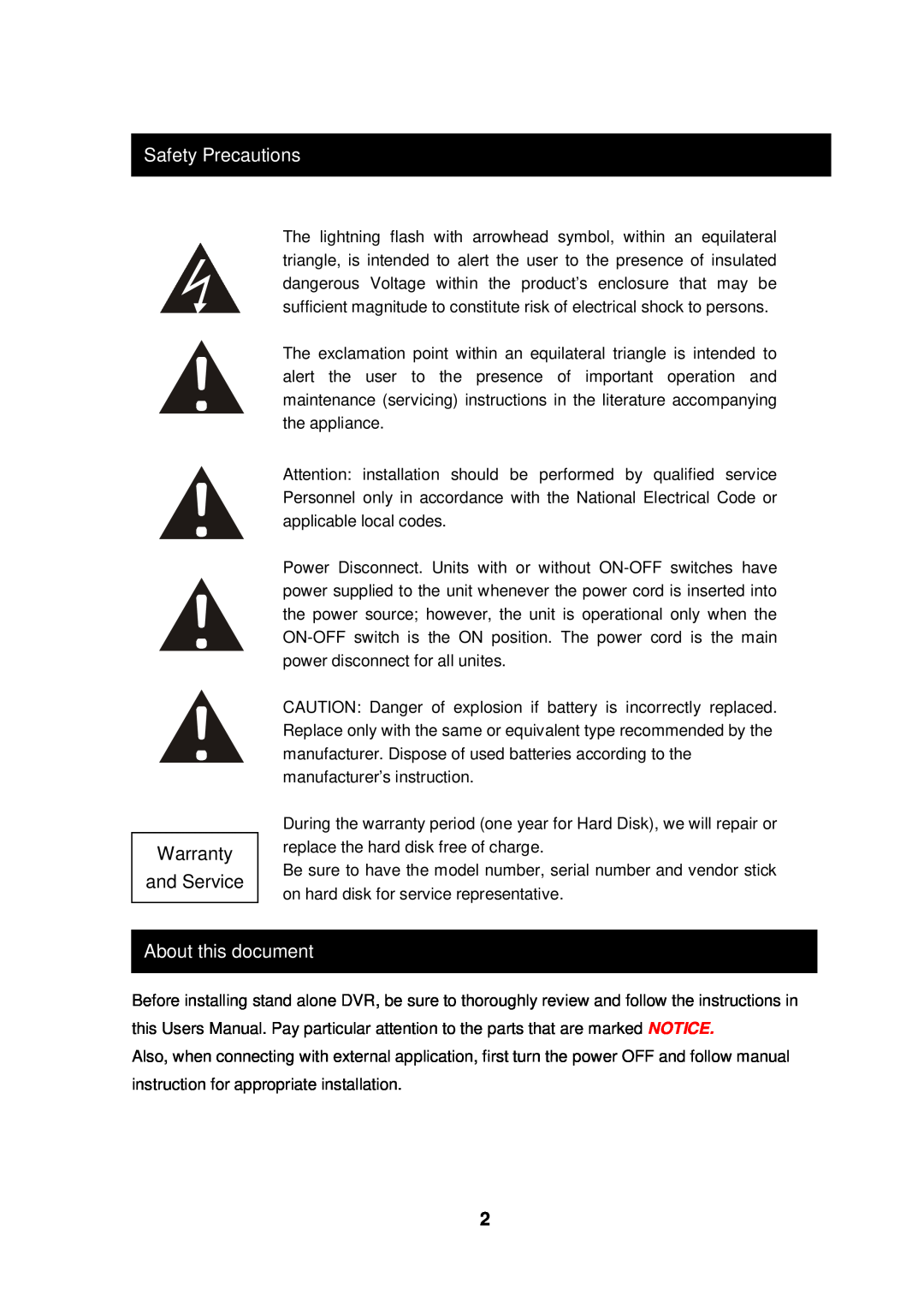Q-See QSD2216 manual Safety Precautions, About this document, Warranty and Service 