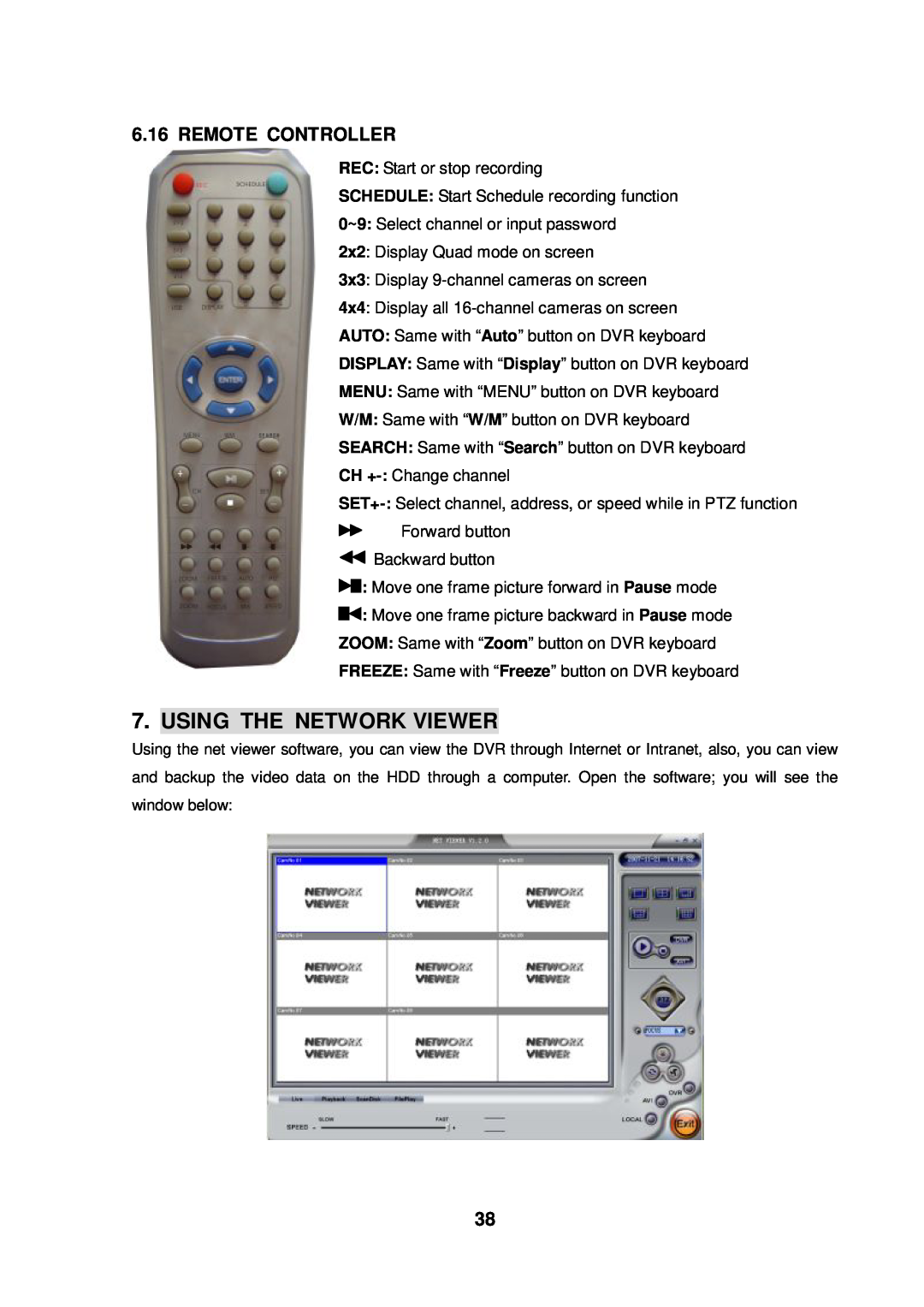 Q-See QSD2216 manual Using The Network Viewer, Remote Controller 