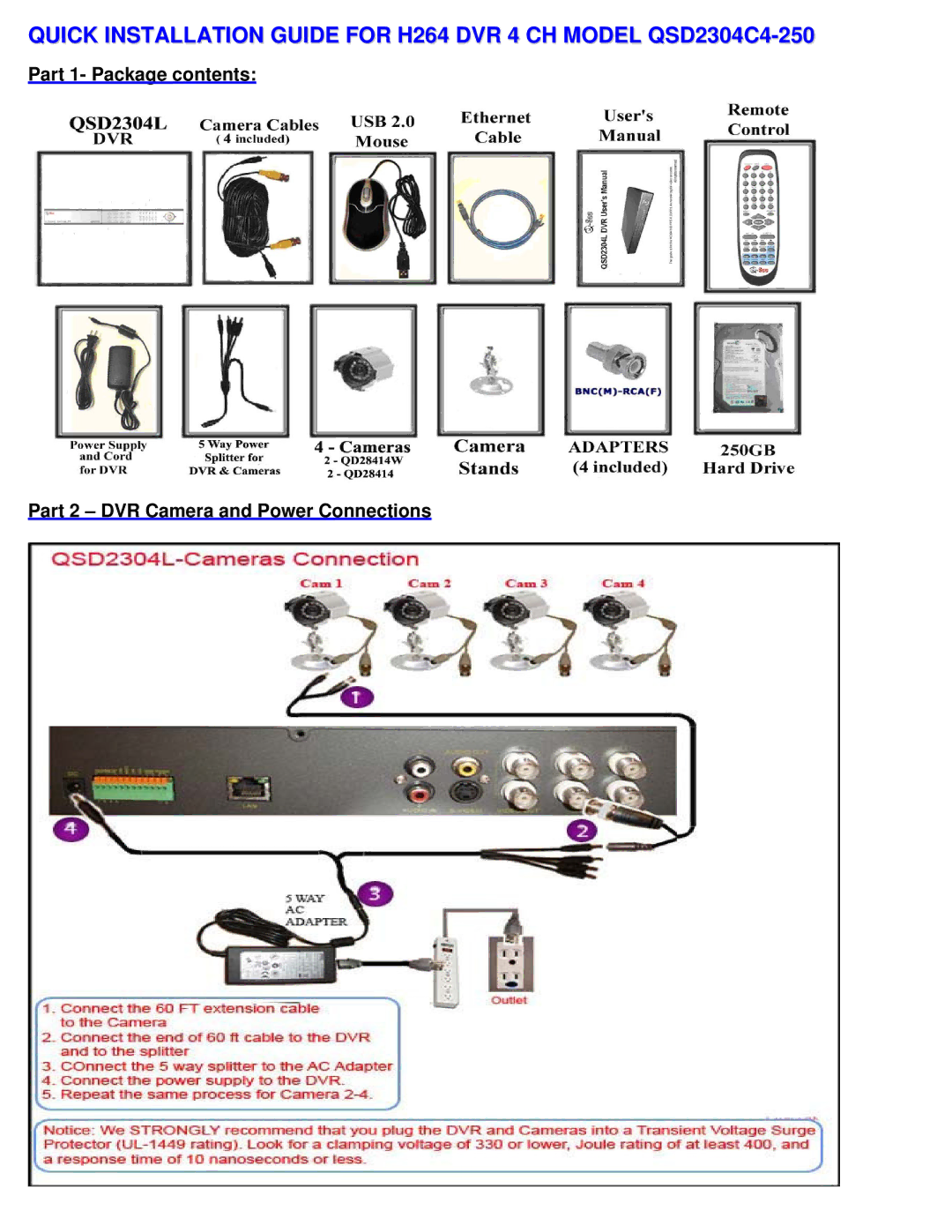 Q-See QSD2304C4-250 manual 