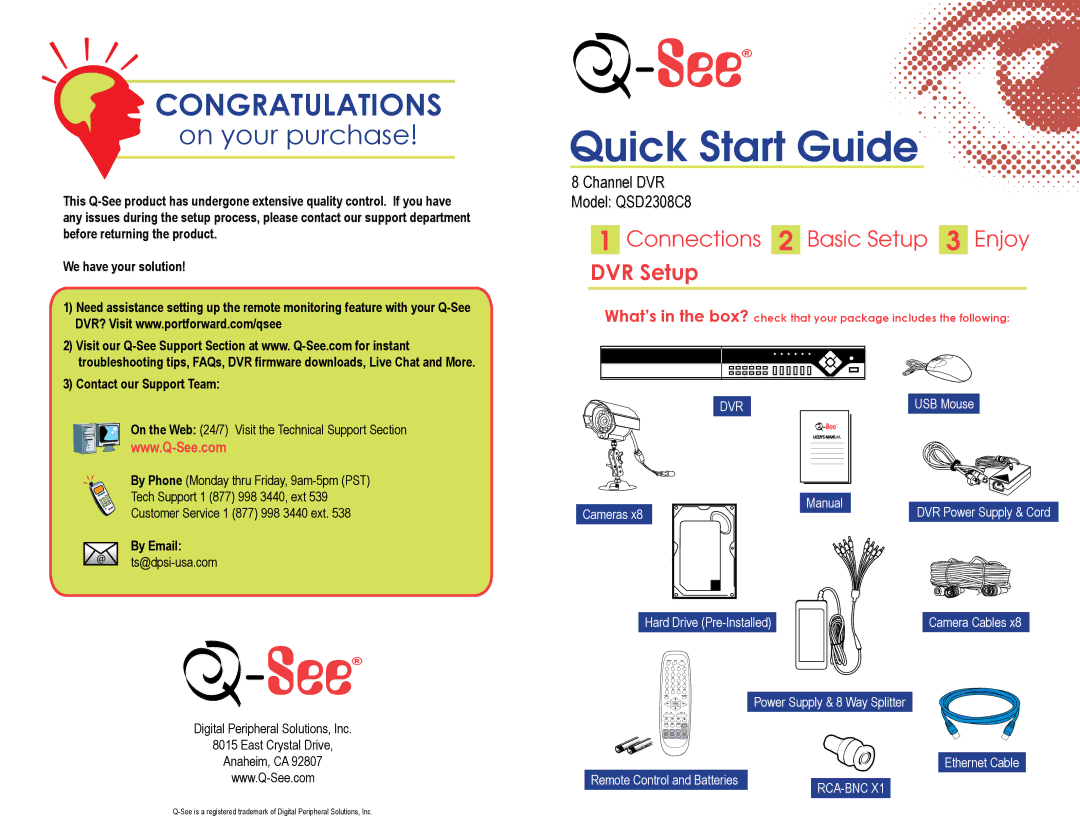 Q-See QSD2308C8 manual Congratulations, By Email 