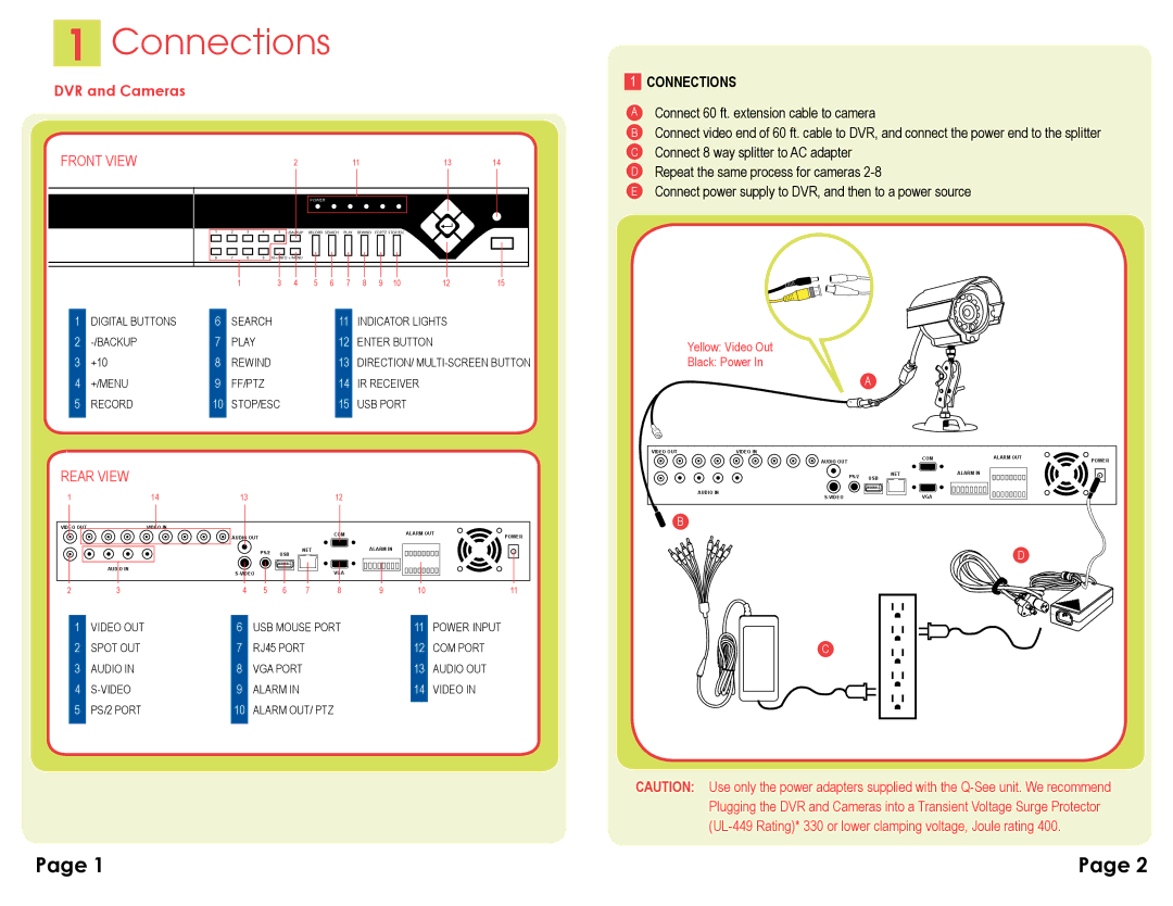 Q-See QSD2308C8 manual Connections 