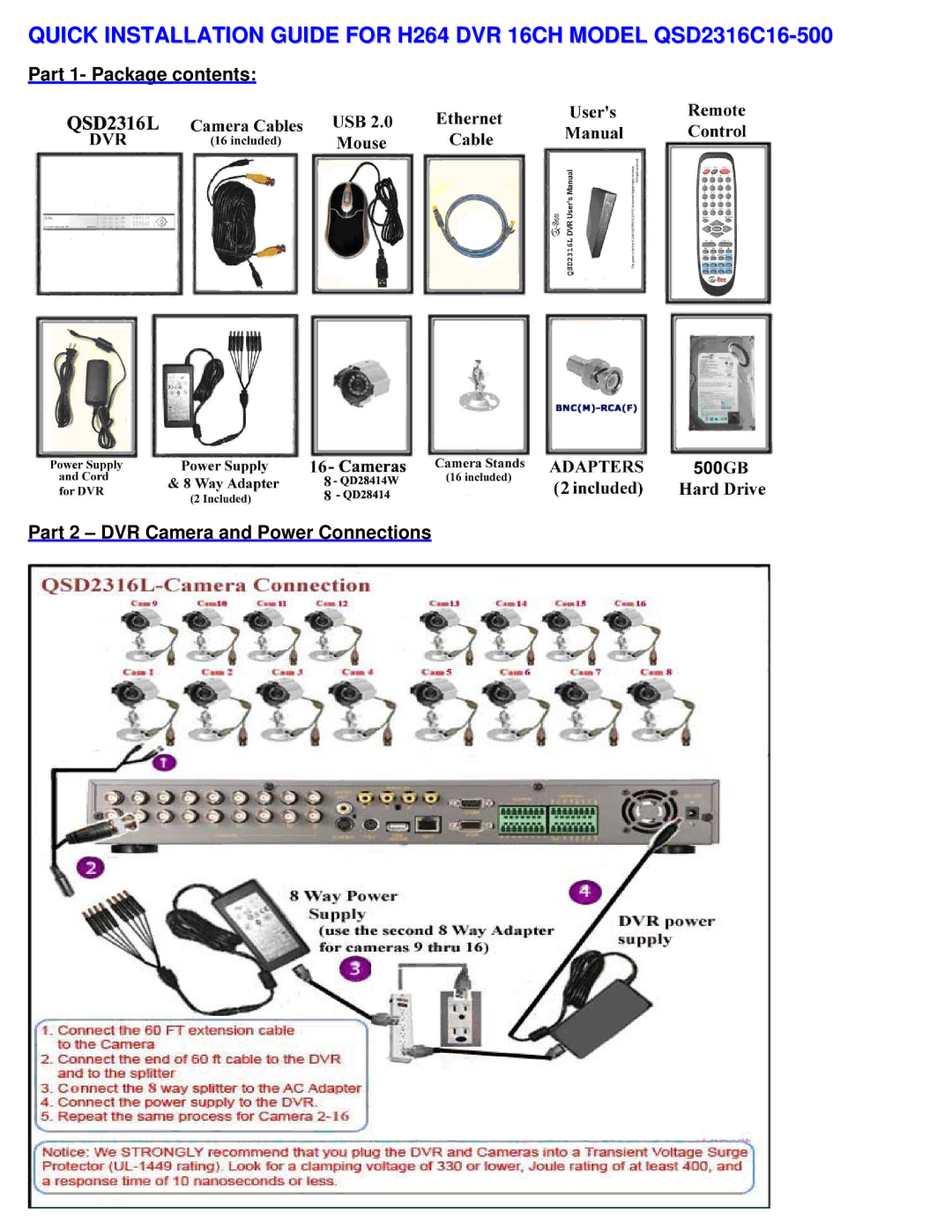 Q-See QSD2316C16-500 manual 