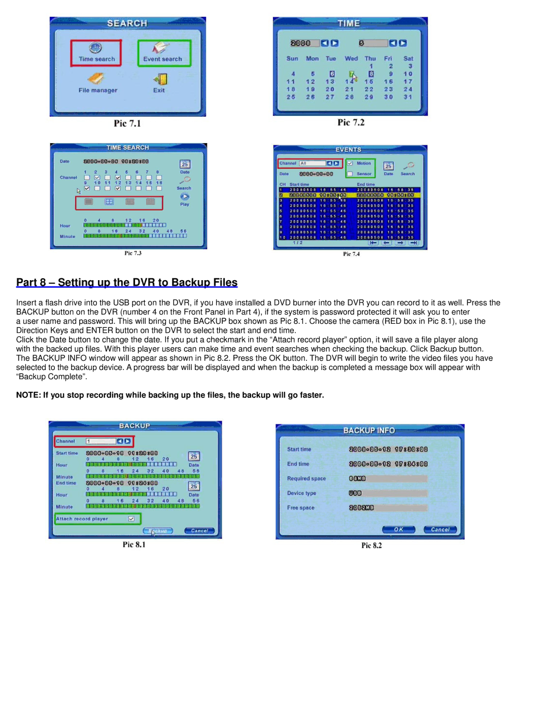 Q-See QSD2316C16-500 manual Part 8 Setting up the DVR to Backup Files 