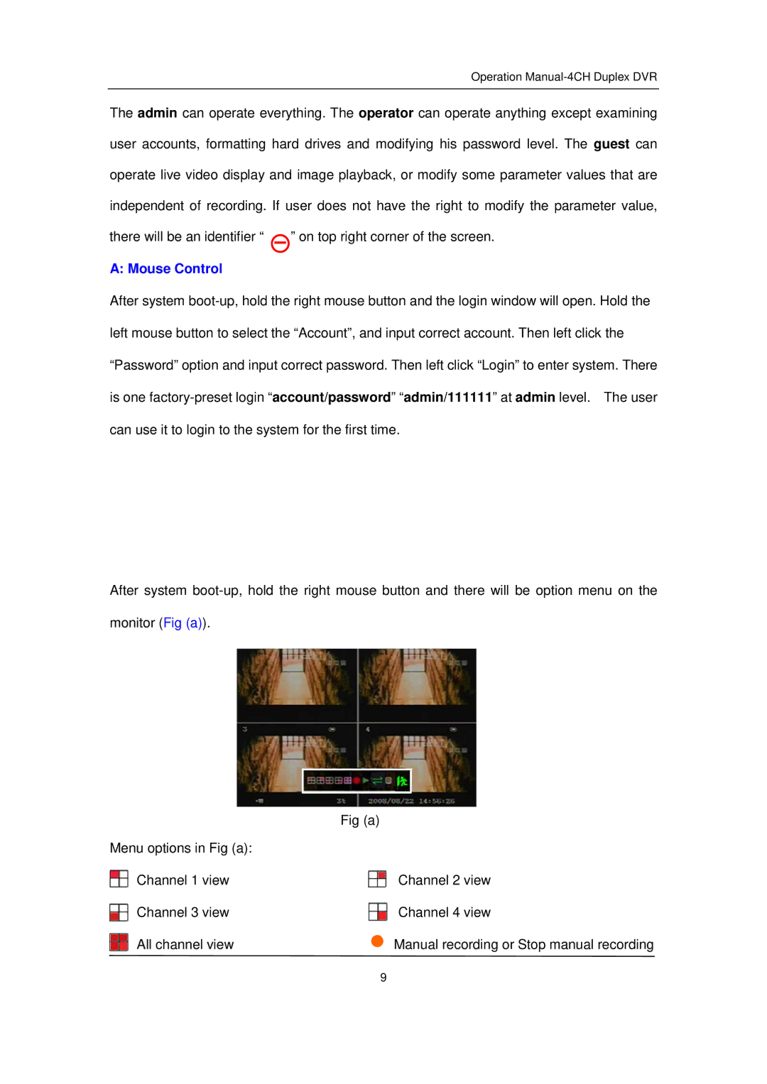 Q-See QSD32824-250 user manual Mouse Control 