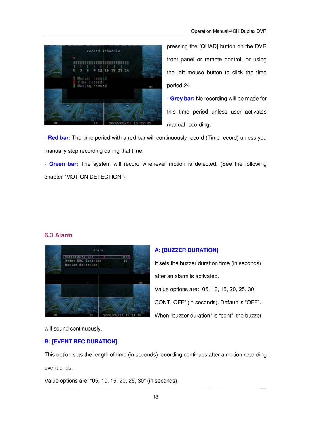 Q-See QSD32824-250 user manual Alarm, Buzzer Duration 