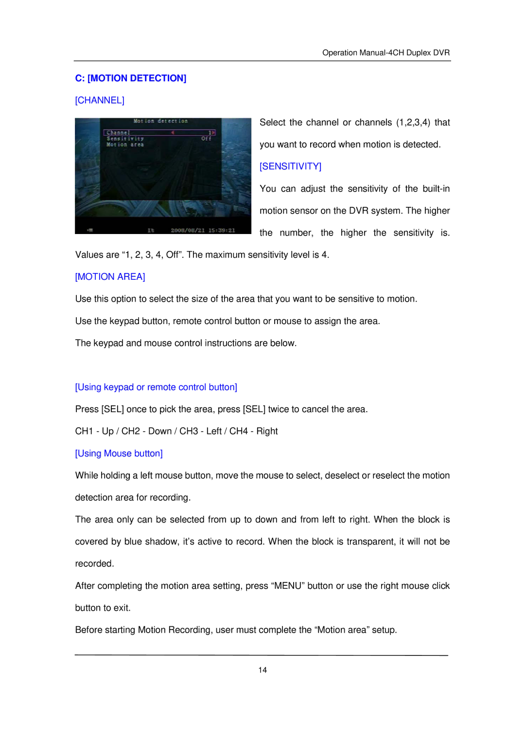 Q-See QSD32824-250 user manual Using keypad or remote control button, Using Mouse button 