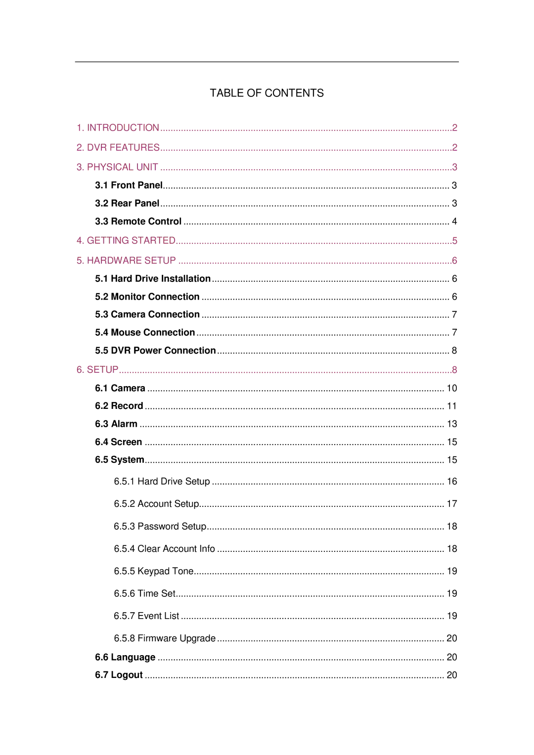 Q-See QSD32824-250 user manual Table of Contents 