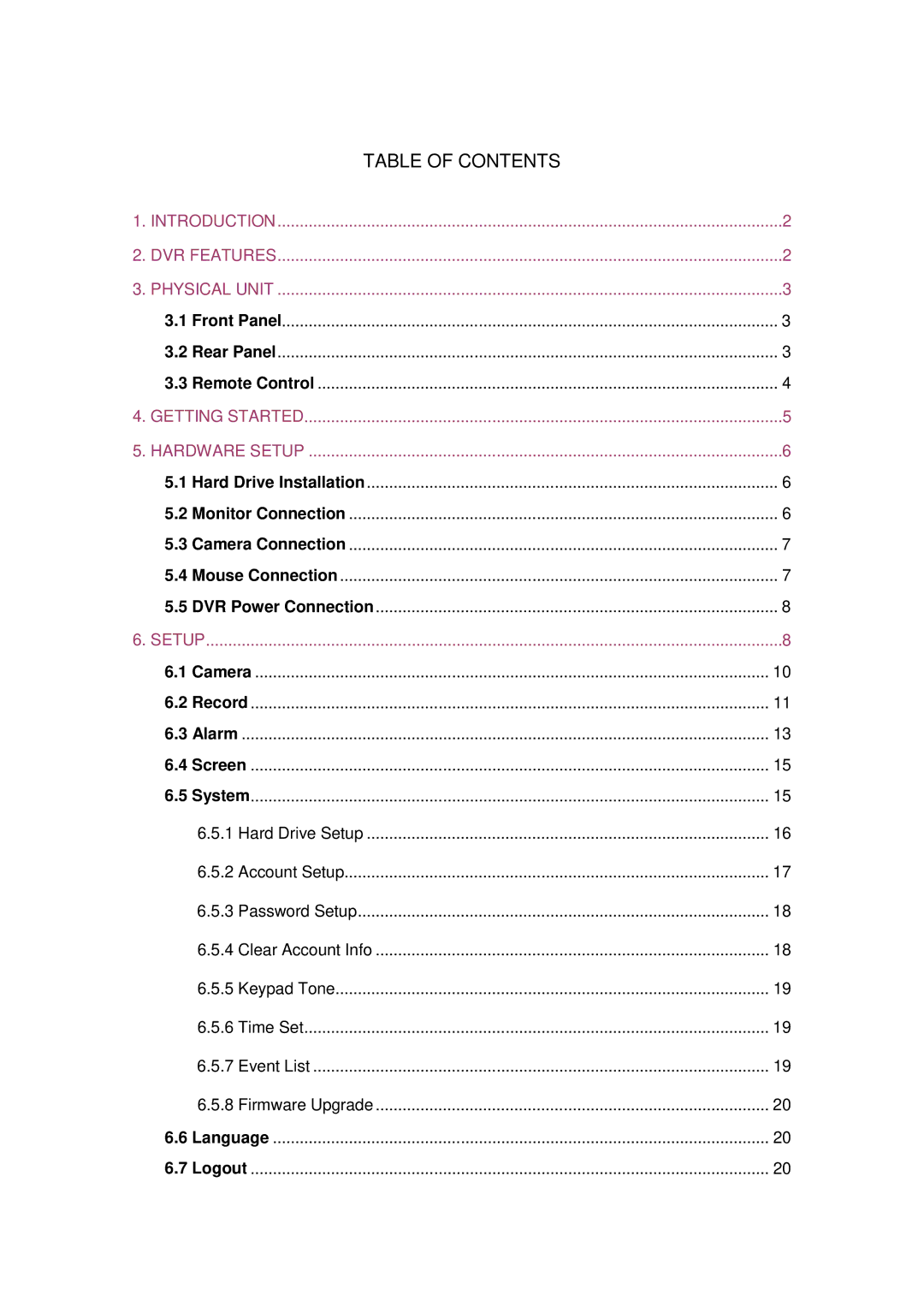 Q-See QSD371614C4-250 user manual Table of Contents 