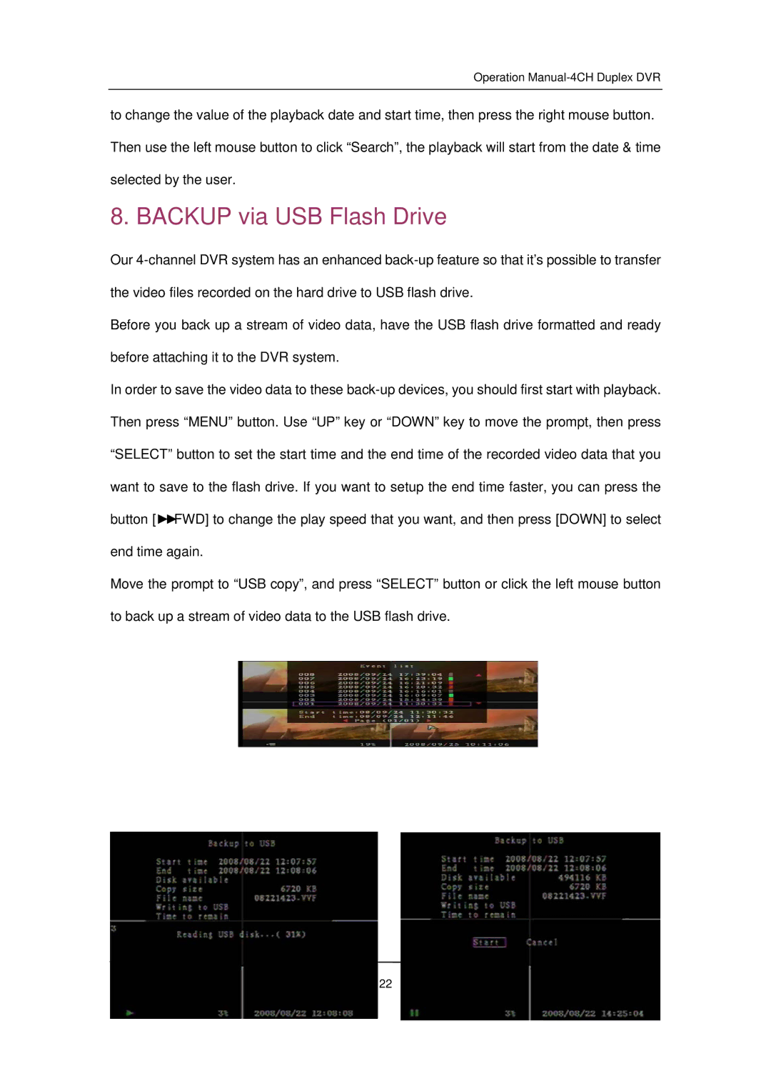 Q-See QSD371614C4-250 user manual Backup via USB Flash Drive 