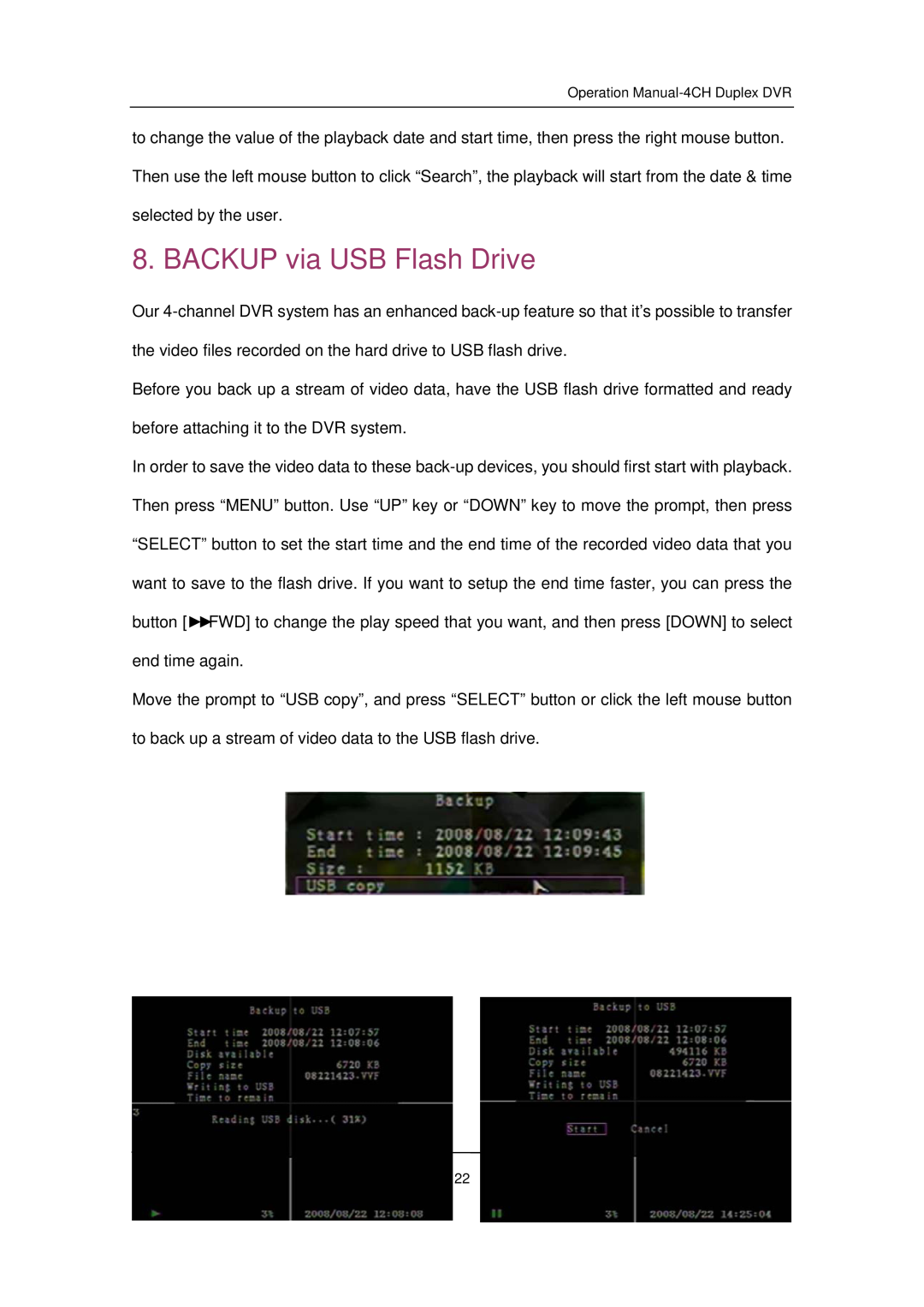 Q-See QSD371614C4-250 user manual BACKUP via USB Flash Drive 