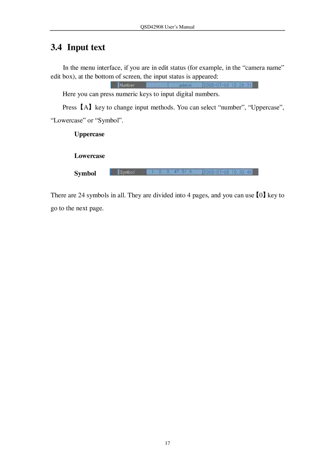 Q-See QSD42908 user manual Input text 