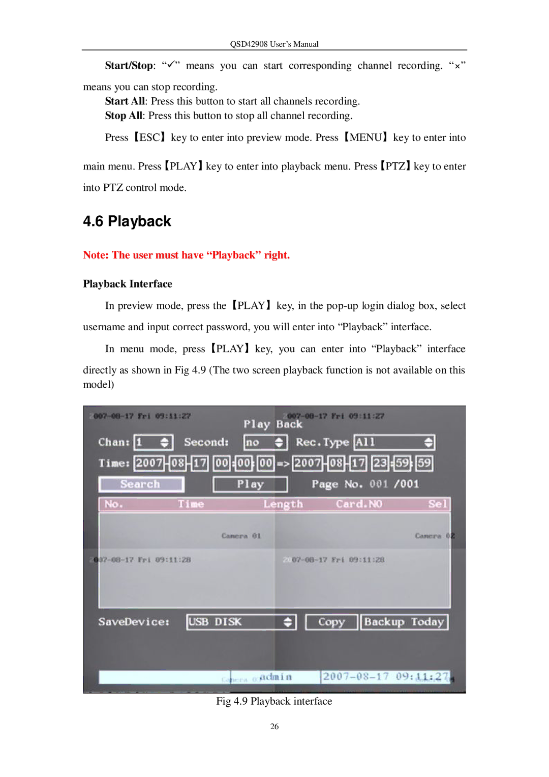 Q-See QSD42908 user manual Playback Interface 